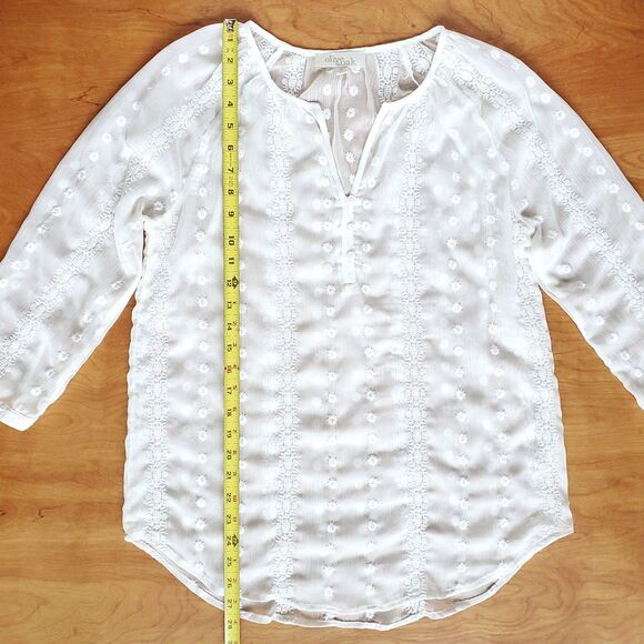 Sheer Embroidered Top M Popover 3/4 Sleeve Gauzy Boho Fairy Etherial Coverup - Picture 15 of 16